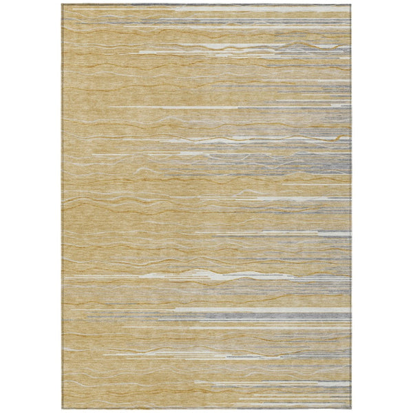 HomeRoots 5' Stylish Gold Gray and Ivory Striped Washable Area Rug for Indoor and Outdoor Elegance 8' X 10' 597244