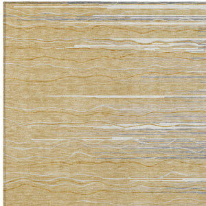 Homeroots 3' Striped Washable Area Rug - Stylish Brown, Beige & Ivory Design For Indoor And Outdoor Use 8' X 10' Polyester 597244