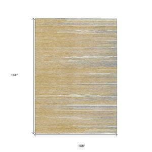 Homeroots 3' Striped Washable Area Rug - Stylish Brown, Beige & Ivory Design For Indoor And Outdoor Use 9' X 12' Polyester 597245