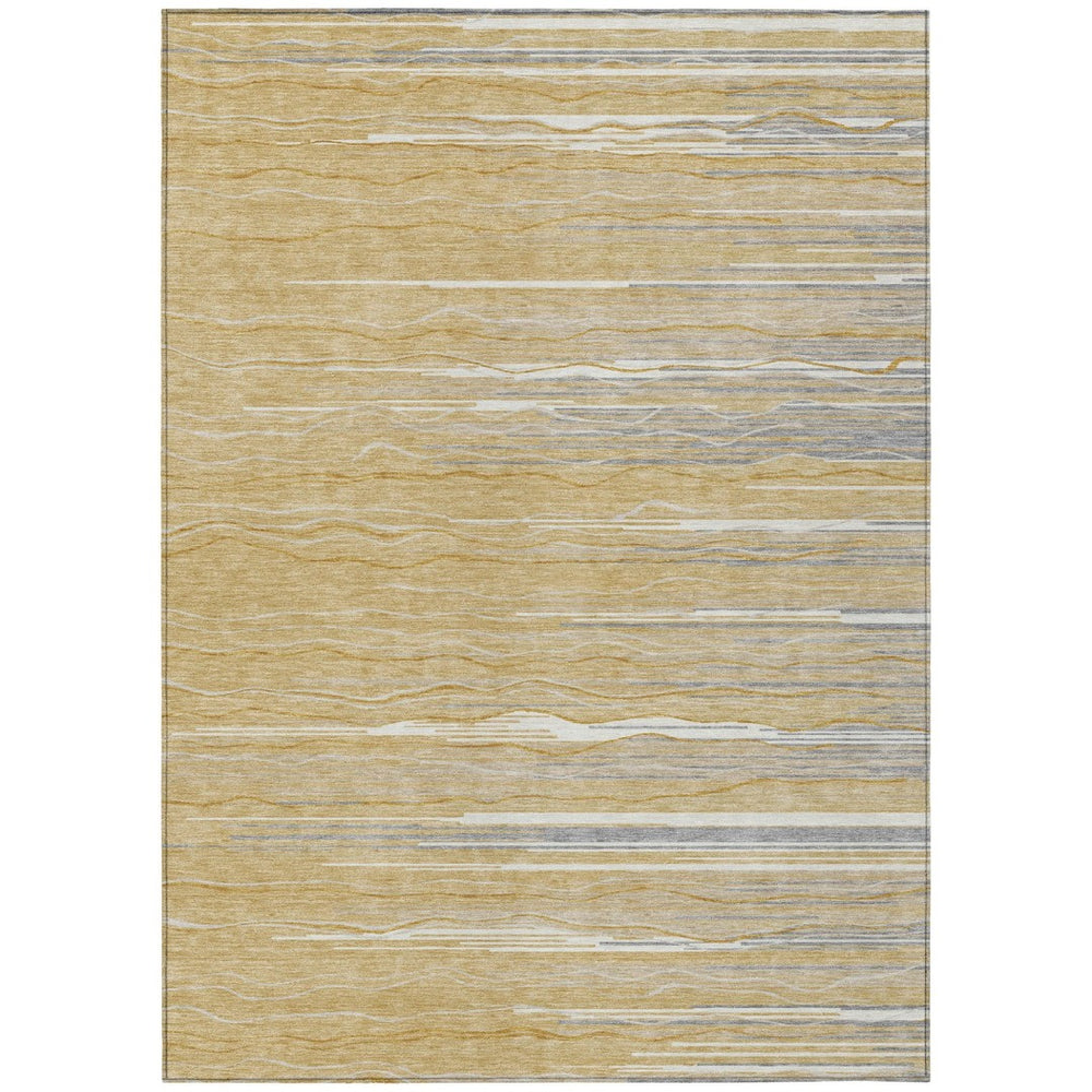 HomeRoots 9' Stylish Gold, Gray & Ivory Striped Washable Area Rug for Indoor & Outdoor High-Traffic Spaces 597245