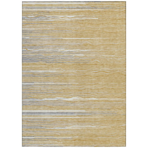 Homeroots 3' Striped Washable Area Rug - Stylish Brown, Beige & Ivory Design For Indoor And Outdoor Use 10' X 14' Polyester 597246