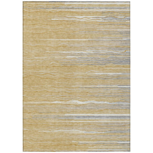 HomeRoots 5' Stylish Gold Gray and Ivory Striped Washable Area Rug for Indoor and Outdoor Elegance 10' X 14' 597246