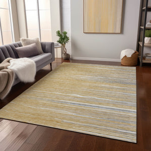Homeroots 3' Striped Washable Area Rug - Stylish Brown, Beige & Ivory Design For Indoor And Outdoor Use 10' X 14' Polyester 597246
