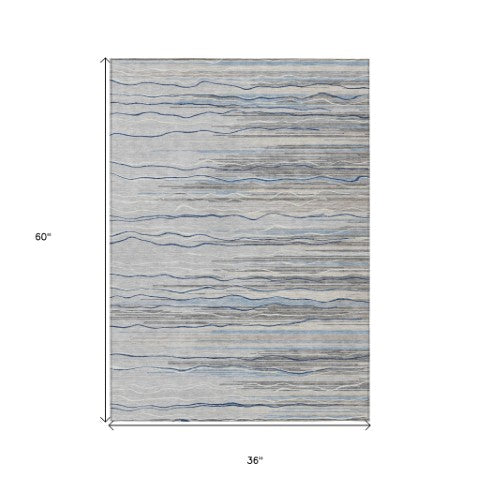 Homeroots 3' Striped Washable Area Rug - Stylish Brown, Beige & Ivory Design For Indoor And Outdoor Use 3' X 5' Polyester 597247