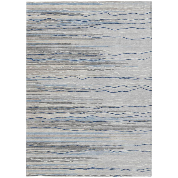 Homeroots 3' Striped Washable Area Rug - Stylish Brown, Beige & Ivory Design For Indoor And Outdoor Use 5' X 8' Polyester 597248