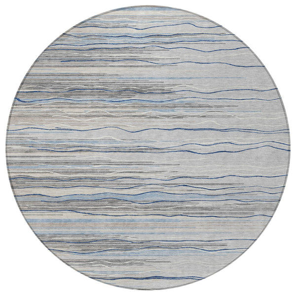 Homeroots 3' Striped Washable Area Rug - Stylish Brown, Beige & Ivory Design For Indoor And Outdoor Use 8' Round Polyester 597249