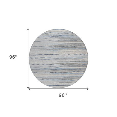 Homeroots 3' Striped Washable Area Rug - Stylish Brown, Beige & Ivory Design For Indoor And Outdoor Use 8' Round Polyester 597249