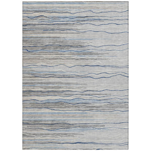 HomeRoots 5' Stylish Gray Silver and Blue Striped Area Rug - Durable, Washable for Indoor and Outdoor Use 8' X 10' 597250