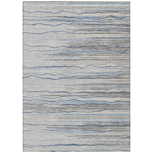 HomeRoots 5' Stylish Gray Silver and Blue Striped Area Rug - Durable, Washable for Indoor and Outdoor Use 8' X 10' 597250
