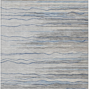 HomeRoots 5' Stylish Gray Silver and Blue Striped Area Rug - Durable, Washable for Indoor and Outdoor Use 10' X 14' 597252