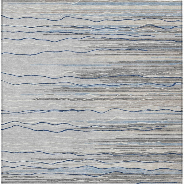 HomeRoots 5' Stylish Gray Silver and Blue Striped Area Rug - Durable, Washable for Indoor and Outdoor Use 10' X 14' 597252
