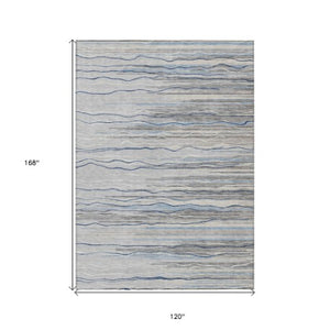 Homeroots 3' Striped Washable Area Rug - Stylish Brown, Beige & Ivory Design For Indoor And Outdoor Use 10' X 14' Polyester 597252