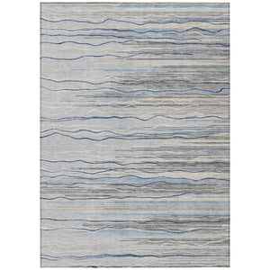 HomeRoots 5' Stylish Gray Silver and Blue Striped Area Rug - Durable, Washable for Indoor and Outdoor Use 10' X 14' 597252