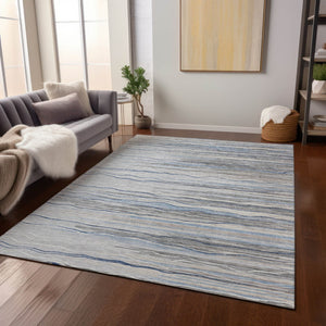 Homeroots 3' Striped Washable Area Rug - Stylish Brown, Beige & Ivory Design For Indoor And Outdoor Use 10' X 14' Polyester 597252