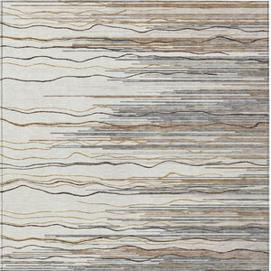Homeroots 3' Striped Washable Area Rug - Stylish Brown, Beige & Ivory Design For Indoor And Outdoor Use 3' X 5' Polyester 597253