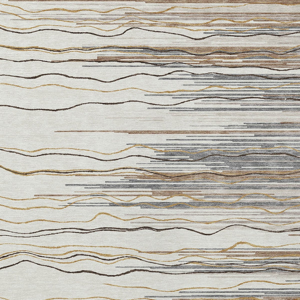 Homeroots 3' Striped Washable Area Rug - Stylish Brown, Beige & Ivory Design For Indoor And Outdoor Use 3' X 5' Polyester 597253