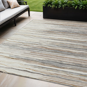 Homeroots 3' Striped Washable Area Rug - Stylish Brown, Beige & Ivory Design For Indoor And Outdoor Use 5' X 8' Polyester 597254