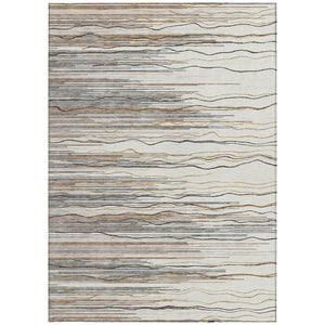 Homeroots 3' Striped Washable Area Rug - Stylish Brown, Beige & Ivory Design For Indoor And Outdoor Use 5' X 8' Polyester 597254