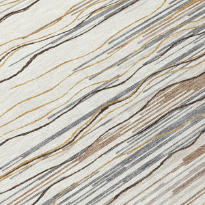 Homeroots 3' Striped Washable Area Rug - Stylish Brown, Beige & Ivory Design For Indoor And Outdoor Use 8' Round Polyester 597255