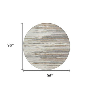 Homeroots 3' Striped Washable Area Rug - Stylish Brown, Beige & Ivory Design For Indoor And Outdoor Use 8' Round Polyester 597255