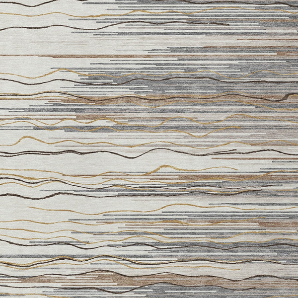 Homeroots 3' Striped Washable Area Rug - Stylish Brown, Beige & Ivory Design For Indoor And Outdoor Use 8' X 10' Polyester 597256