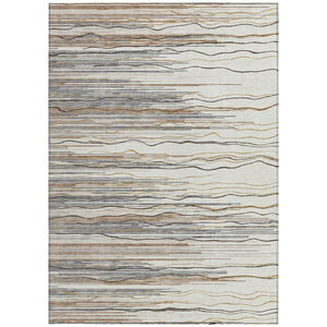 Homeroots 3' Striped Washable Area Rug - Stylish Brown, Beige & Ivory Design For Indoor And Outdoor Use 9' X 12' Polyester 597257