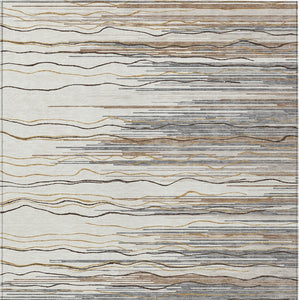 Homeroots 3' Striped Washable Area Rug - Stylish Brown, Beige & Ivory Design For Indoor And Outdoor Use 9' X 12' Polyester 597257