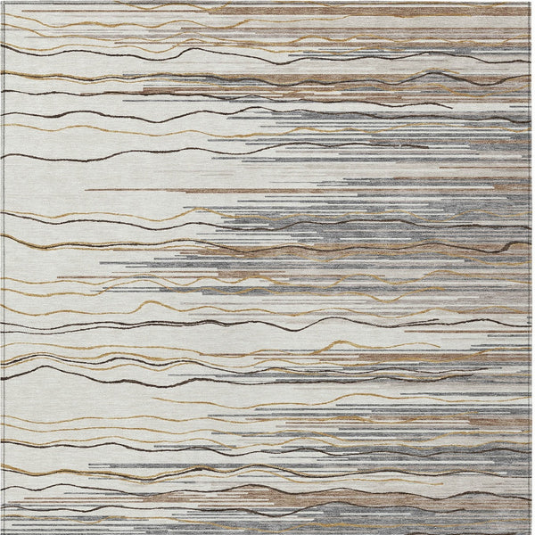 Homeroots 3' Striped Washable Area Rug - Stylish Brown, Beige & Ivory Design For Indoor And Outdoor Use 9' X 12' Polyester 597257