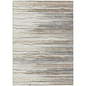 HomeRoots 5' Stylish Ivory, Brown & Gray Striped Washable Area Rug - Perfect for Indoor & Outdoor Spaces 10' X 14' 597258