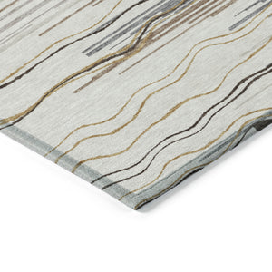 Homeroots 3' Striped Washable Area Rug - Stylish Brown, Beige & Ivory Design For Indoor And Outdoor Use 10' X 14' Polyester 597258