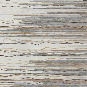 Homeroots 3' Striped Washable Area Rug - Stylish Brown, Beige & Ivory Design For Indoor And Outdoor Use 10' X 14' Polyester 597258
