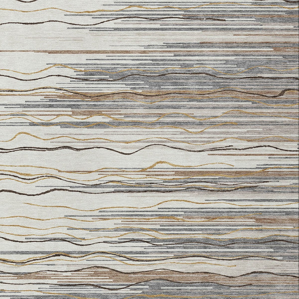 Homeroots 3' Striped Washable Area Rug - Stylish Brown, Beige & Ivory Design For Indoor And Outdoor Use 10' X 14' Polyester 597258