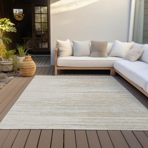 Homeroots 3' Striped Washable Area Rug - Stylish Brown, Beige & Ivory Design For Indoor And Outdoor Use 5' X 8' Polyester 597260