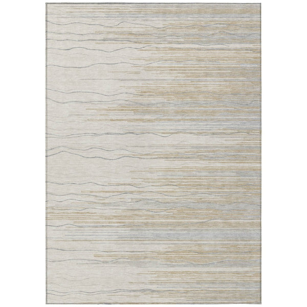 HomeRoots 5' Stylish Linen Gray and Beige Striped Washable Area Rug for Indoor and Outdoor Spaces, Durable & Easy-Clean 5' X 8' 597260