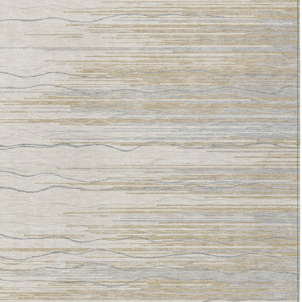 Homeroots 3' Striped Washable Area Rug - Stylish Brown, Beige & Ivory Design For Indoor And Outdoor Use 5' X 8' Polyester 597260