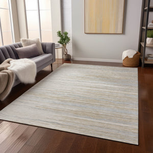 Homeroots 3' Striped Washable Area Rug - Stylish Brown, Beige & Ivory Design For Indoor And Outdoor Use 5' X 8' Polyester 597260
