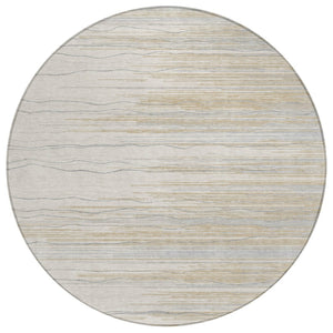HomeRoots 5' Stylish Linen Gray and Beige Striped Washable Area Rug for Indoor and Outdoor Spaces, Durable & Easy-Clean 8' Round 597261
