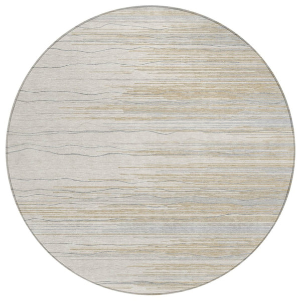 HomeRoots 5' Stylish Linen Gray and Beige Striped Washable Area Rug for Indoor and Outdoor Spaces, Durable & Easy-Clean 8' Round 597261