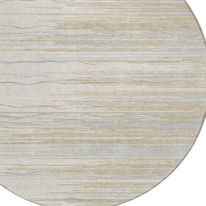 Homeroots 3' Striped Washable Area Rug - Stylish Brown, Beige & Ivory Design For Indoor And Outdoor Use 8' Round Polyester 597261