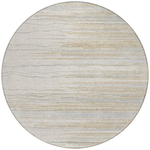 Homeroots 3' Striped Washable Area Rug - Stylish Brown, Beige & Ivory Design For Indoor And Outdoor Use 8' Round Polyester 597261