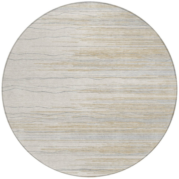 Homeroots 3' Striped Washable Area Rug - Stylish Brown, Beige & Ivory Design For Indoor And Outdoor Use 8' Round Polyester 597261