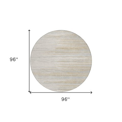 Homeroots 3' Striped Washable Area Rug - Stylish Brown, Beige & Ivory Design For Indoor And Outdoor Use 8' Round Polyester 597261