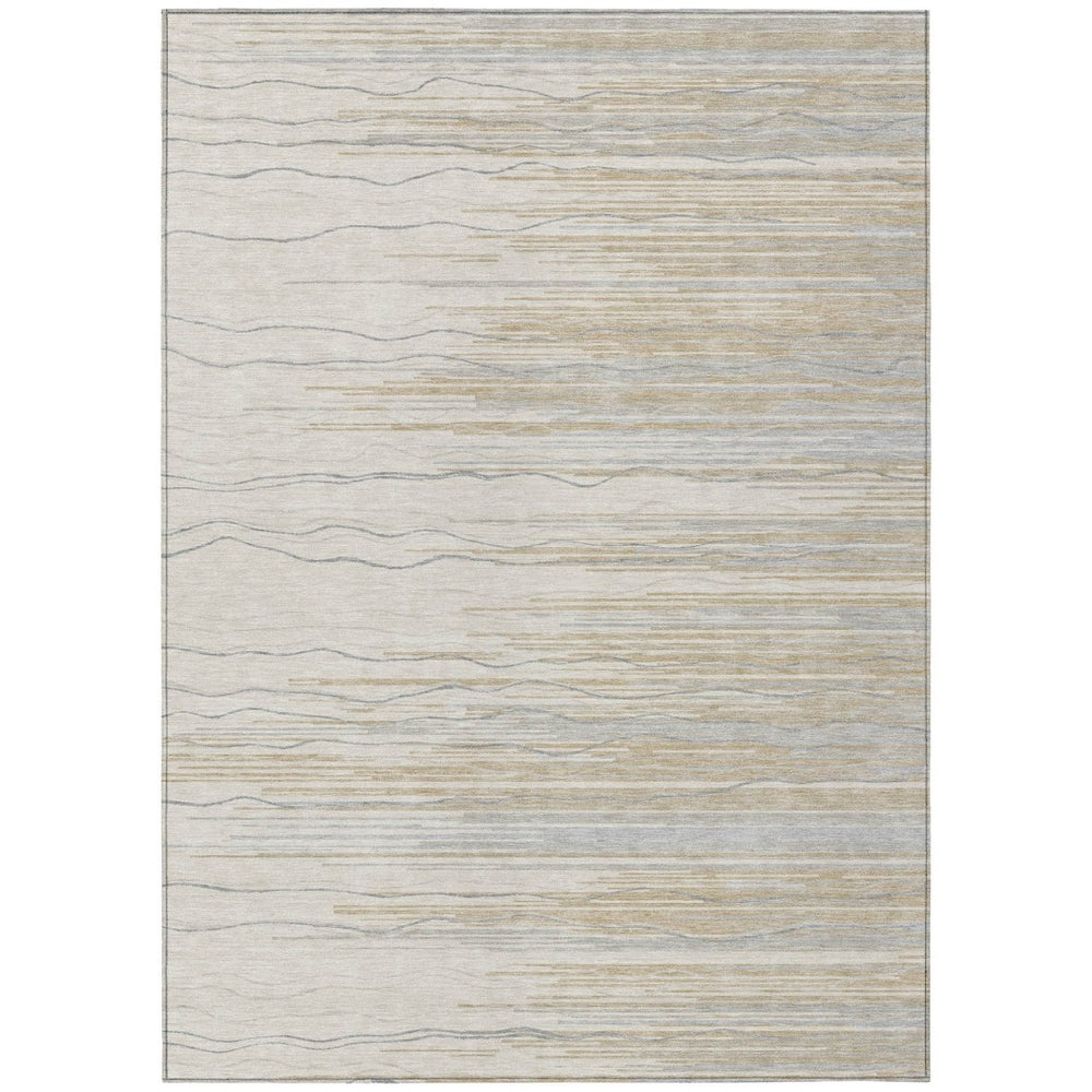 HomeRoots 5' Stylish Linen Gray and Beige Striped Washable Area Rug for Indoor and Outdoor Spaces, Durable & Easy-Clean 8' X 10' 597262