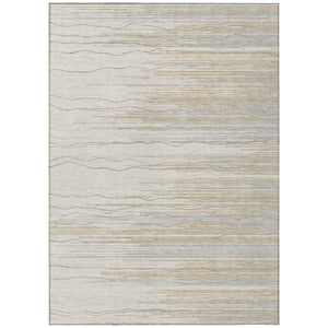 HomeRoots 5' Stylish Linen Gray and Beige Striped Washable Area Rug for Indoor and Outdoor Spaces, Durable & Easy-Clean 8' X 10' 597262