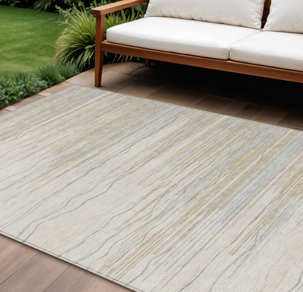 HomeRoots 9' Striped Linen Gray and Beige Area Rug for Indoor/Outdoor Use - Durable, Washable, Stylish Design 597263