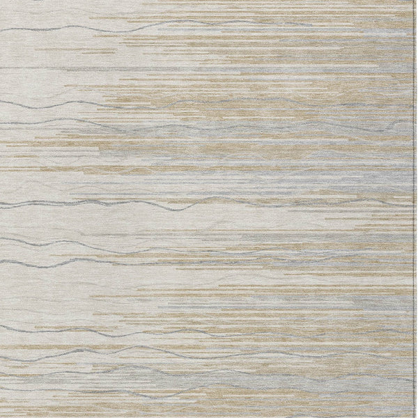 Homeroots 3' Striped Washable Area Rug - Stylish Brown, Beige & Ivory Design For Indoor And Outdoor Use 9' X 12' Polyester 597263