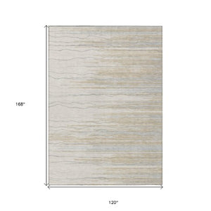 Homeroots 3' Striped Washable Area Rug - Stylish Brown, Beige & Ivory Design For Indoor And Outdoor Use 10' X 14' Polyester 597264