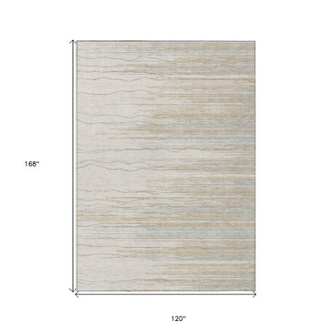 Homeroots 3' Striped Washable Area Rug - Stylish Brown, Beige & Ivory Design For Indoor And Outdoor Use 10' X 14' Polyester 597264