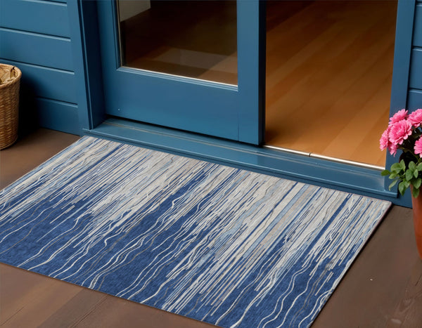 Homeroots 3' Striped Washable Area Rug - Stylish Brown, Beige & Ivory Design For Indoor And Outdoor Use 3' X 5' Polyester 597265