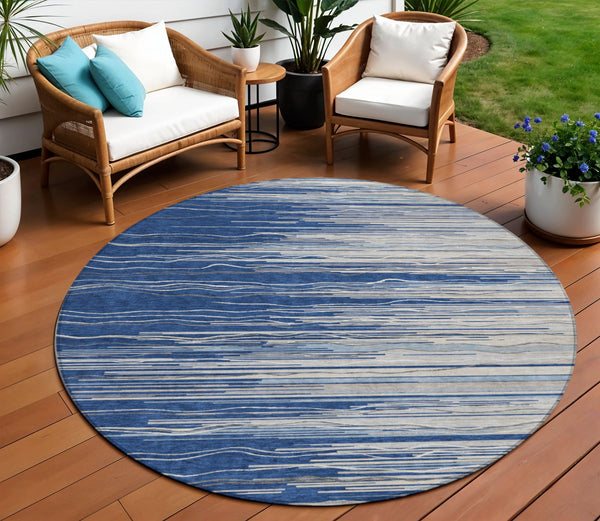 Homeroots 3' Striped Washable Area Rug - Stylish Brown, Beige & Ivory Design For Indoor And Outdoor Use 8' Round Polyester 597267